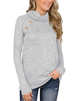 Unidear Womens Casual Long Sleeve Cozy High Neck Solid Sweatshirt with Pocket