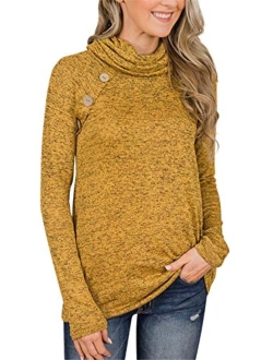 Unidear Womens Casual Long Sleeve Cozy High Neck Solid Sweatshirt with Pocket