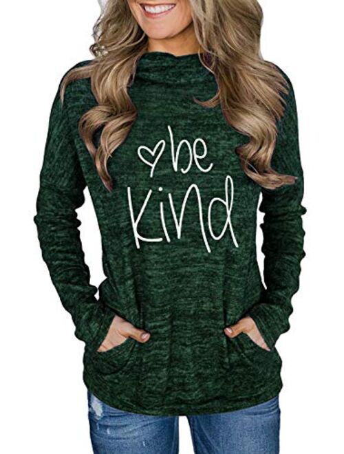 Unidear Womens Casual Long Sleeve Cozy High Neck Solid Sweatshirt with Pocket