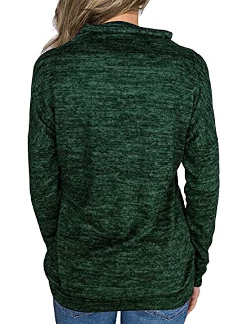 Unidear Womens Casual Long Sleeve Cozy High Neck Solid Sweatshirt with Pocket