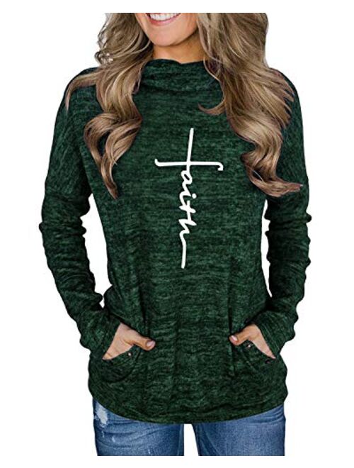 Unidear Womens Casual Long Sleeve Cozy High Neck Solid Sweatshirt with Pocket