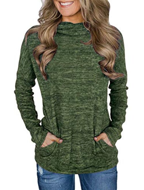 Unidear Womens Casual Long Sleeve Cozy High Neck Solid Sweatshirt with Pocket