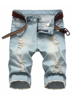 Enrica Men's Ripped Distressed Slim Fit Holes Denim Shorts