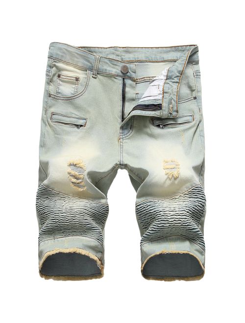 Enrica Men's Ripped Distressed Slim Fit Holes Denim Shorts