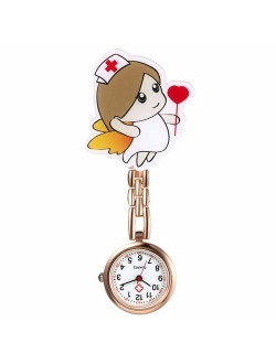 Women Ladies Nurse Watch Cute Cartoon Clip-on Lapel Hanging Pendant Doctor Clinic Staff Tunic Stethoscope Badge Quartz Fob Watch