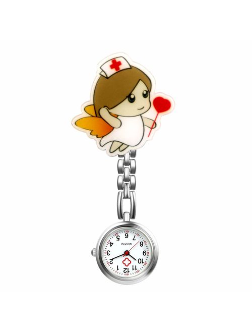 Women Ladies Nurse Watch Cute Cartoon Clip-on Lapel Hanging Pendant Doctor Clinic Staff Tunic Stethoscope Badge Quartz Fob Watch