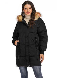 Women Winter Plus Size Long Hoodie Coat Warm Hooded Jacket Zip Parka Overcoats Raincoat Active Outdoor Trench Coat