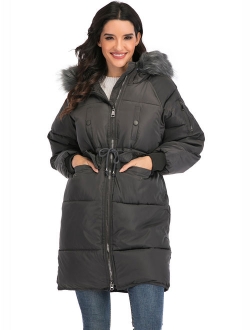 Women Winter Plus Size Long Hoodie Coat Warm Hooded Jacket Zip Parka Overcoats Raincoat Active Outdoor Trench Coat