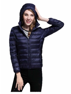 Obosoyo Women's Winter Packable Down Jacket Plus Size Lightweight Long Down Outerwear Puffer Jacket Hooded Coat