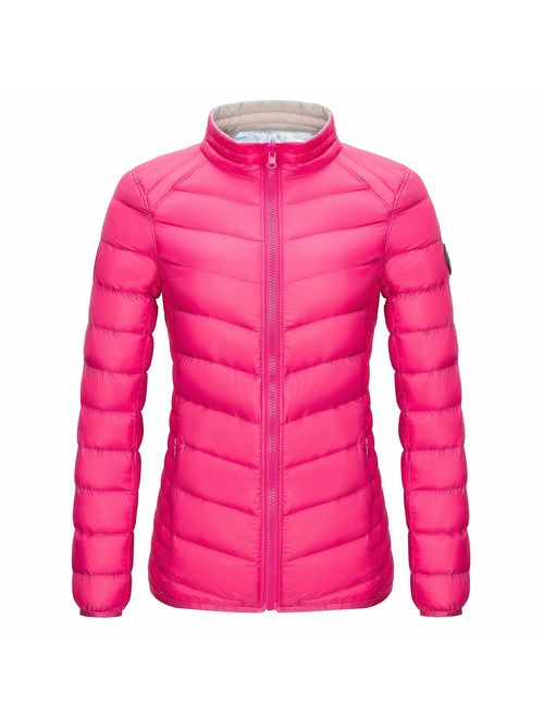 Obosoyo Women's Winter Packable Down Jacket Plus Size Lightweight Long Down Outerwear Puffer Jacket Hooded Coat