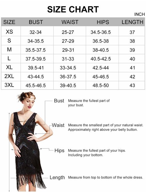 BABEYOND 1920s Flapper Dress V Neck Embellished Sequin Beaded Dress Roaring 20s Gatsby Fringe Party Dress