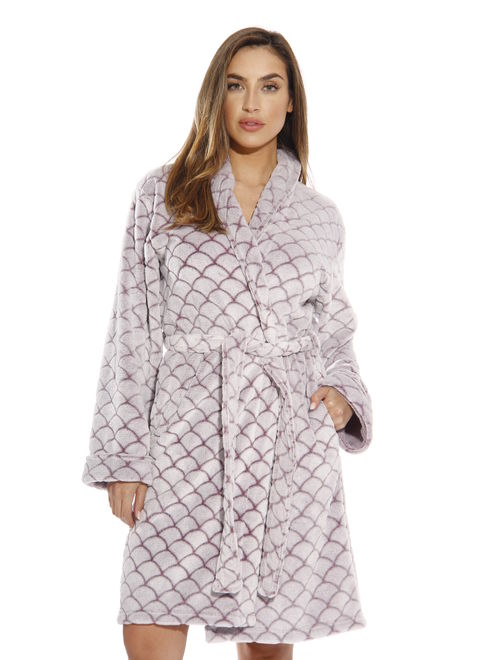 Just Love Scalloped Textured Velour Bath Robe (Burgundy / White, 2X)