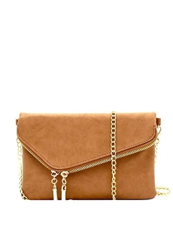 Fashion PU Leather 2 Way Flap Clutch Wristlet Bag with Chain Shoulder strap