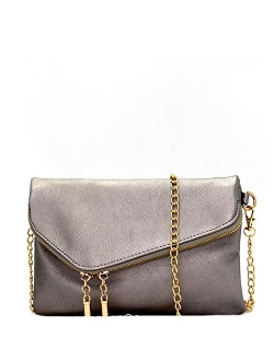 Fashion PU Leather 2 Way Flap Clutch Wristlet Bag with Chain Shoulder strap