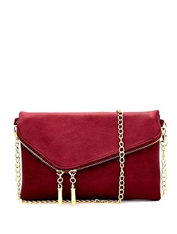 Fashion PU Leather 2 Way Flap Clutch Wristlet Bag with Chain Shoulder strap