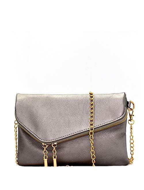 Fashion PU Leather 2 Way Flap Clutch Wristlet Bag with Chain Shoulder strap