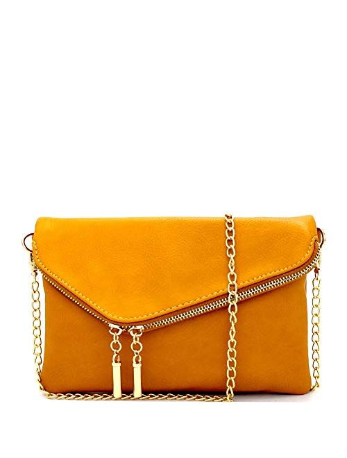 Fashion PU Leather 2 Way Flap Clutch Wristlet Bag with Chain Shoulder strap