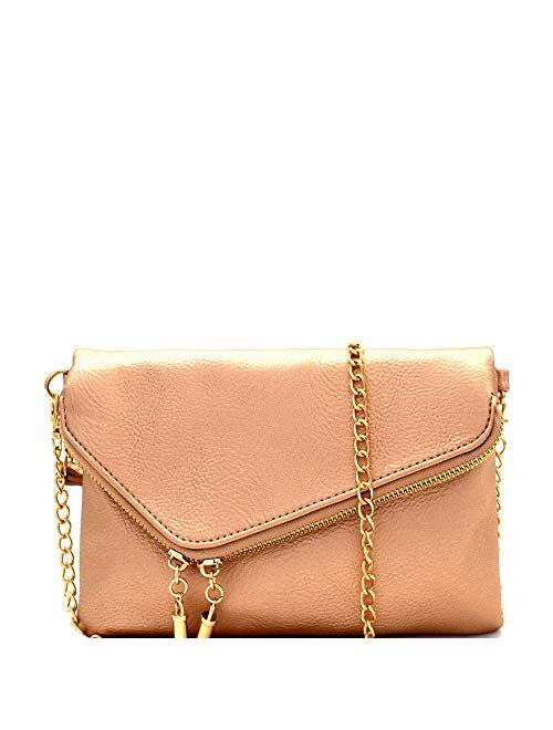 Fashion PU Leather 2 Way Flap Clutch Wristlet Bag with Chain Shoulder strap