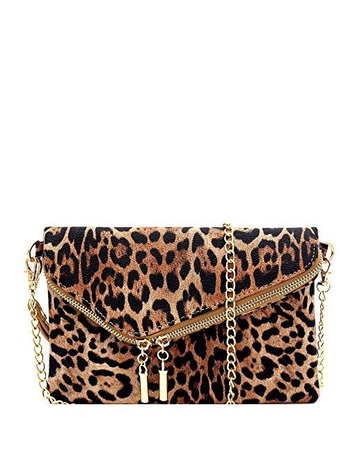 Fashion PU Leather 2 Way Flap Clutch Wristlet Bag with Chain Shoulder strap