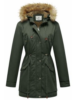 WenVen Women's Winter Coat Fleece Cotton Military Parka Fur Hooded Jacket