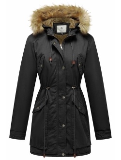 WenVen Women's Winter Coat Fleece Cotton Military Parka Fur Hooded Jacket