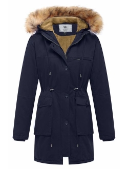 WenVen Women's Winter Coat Fleece Cotton Military Parka Fur Hooded Jacket