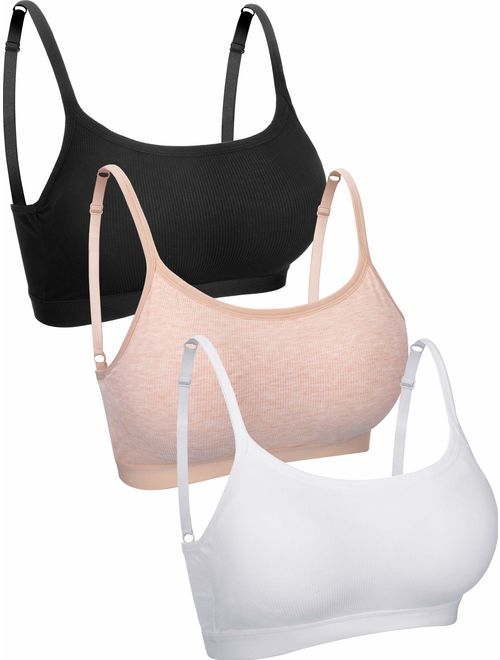 3 Pieces Mini Camisole Bra Wireless Padded Bra Tank Top Bra Seamless Sports Bra with Straps for Women Girls