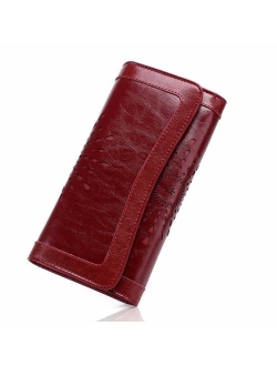 OURBAG Women Leather Wallet Clutch Purse Card Holder Ladies Hollow Out Long Wallet