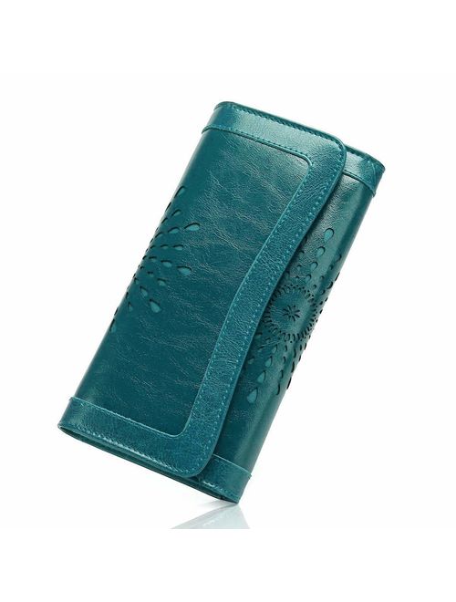 OURBAG Women Leather Wallet Clutch Purse Card Holder Ladies Hollow Out Long Wallet