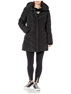 Women's Long Chevron Quilted Outerwear Jacket