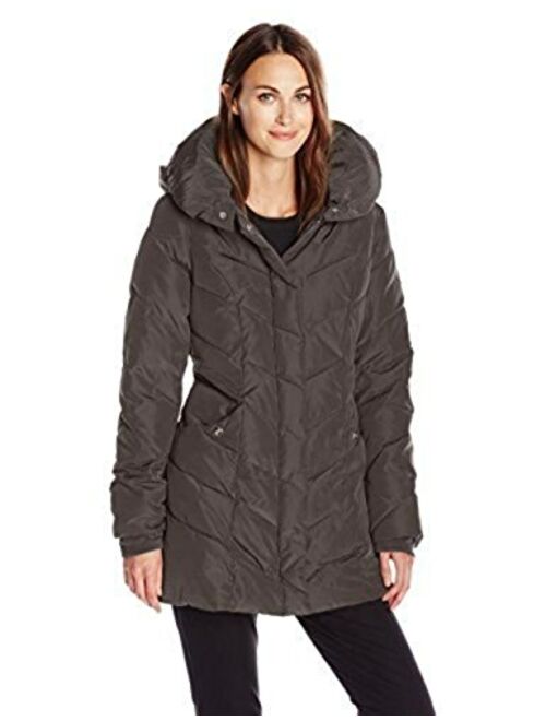 Steve Madden Women's Long Chevron Quilted Outerwear Jacket