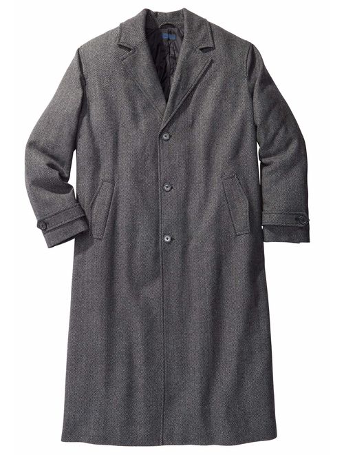 KingSize Men's Big and Tall Wool-Blend Long Overcoat