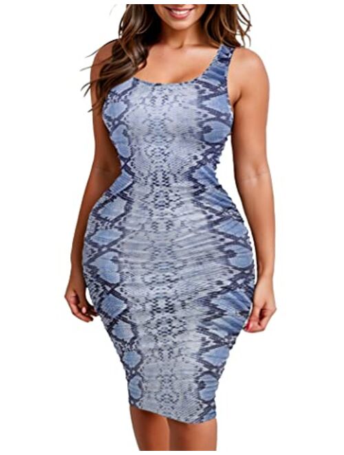 Zeagoo Ruched Bodycon Dress for Women, Midi Stretchy Sleeveless Tank Dress S-XXL