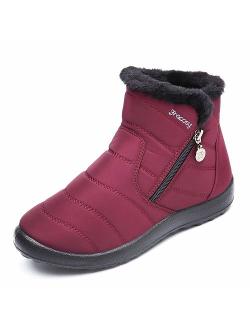 gracosy Warm Snow Boots, Women's Winter Ankle Bootie 