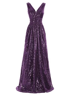 Sequin Bridesmaid Embellished Sleeveless Maxi Evening Prom Dresses