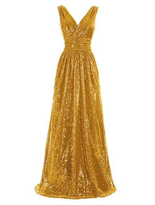 Kate Kasin Sequin Bridesmaid Embellished Sleeveless Maxi Evening Prom Dresses