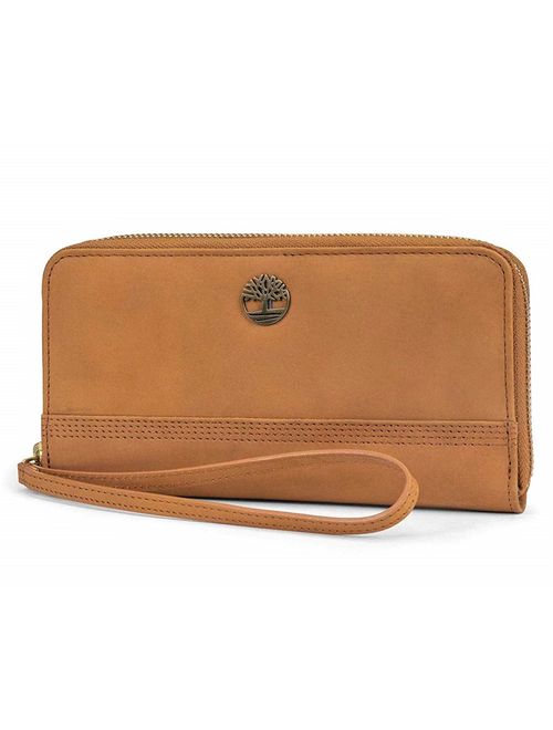 Timberland Womens Leather RFID Zip Around Wallet Clutch with Wristlet Strap