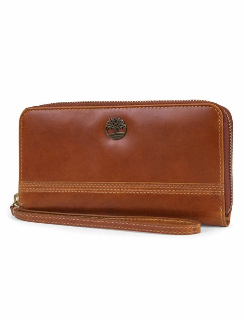 Timberland Womens Leather RFID Zip Around Wallet Clutch with Wristlet Strap
