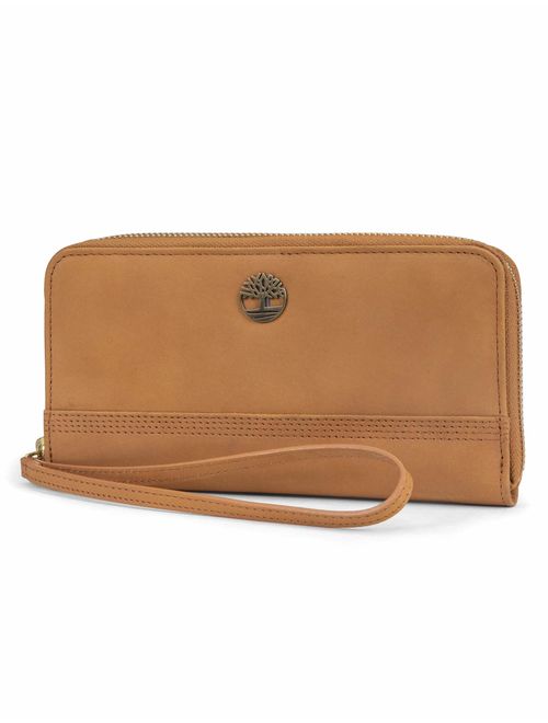 Timberland Womens Leather RFID Zip Around Wallet Clutch with Wristlet Strap