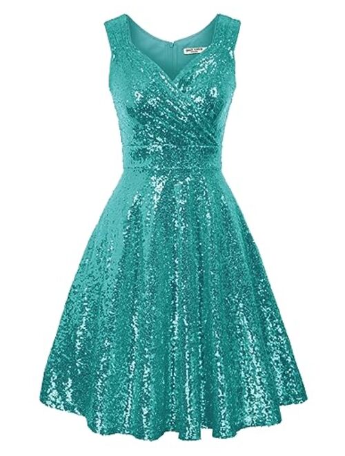 GRACE KARIN Women's 50s 60s Vintage Sleeveless V-Neck Cocktail Swing Dress