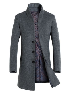 Minibee Men's Trench Coat Wool Blend Slim Fit Long Jacket Business Pea Overcoat