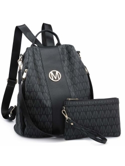 MKP Women Fashion Backpack Purse Mutil Pockets Signature Anti-Theft Rucksack Travel School Shoulder Bag Handbag with Wristlet