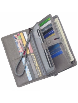 Women's Big Fat Rfid Leather Wristlet Wallet Organizer Large Phone Checkbook Holder with Zipper Pocket