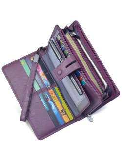 Women's Big Fat Rfid Leather Wristlet Wallet Organizer Large Phone Checkbook Holder with Zipper Pocket