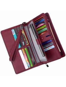 Women's Big Fat Rfid Leather Wristlet Wallet Organizer Large Phone Checkbook Holder with Zipper Pocket