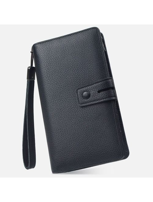 Women's Big Fat Rfid Leather Wristlet Wallet Organizer Large Phone Checkbook Holder with Zipper Pocket