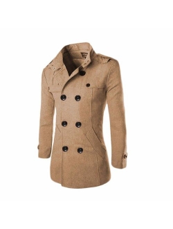 Wool Pea Coat for Men,Fleece Jacket Classic Trench Coat Winter Wool Pet Jacket Oversized Outwear Jackets