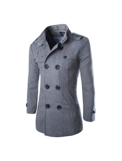 Wool Pea Coat for Men,Fleece Jacket Classic Trench Coat Winter Wool Pet Jacket Oversized Outwear Jackets