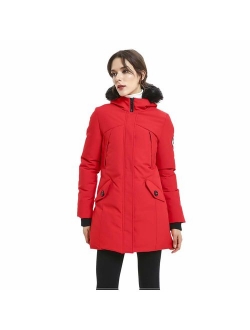 PUREMSX Women's Padded Jacket, Ladies Long Thicken Parka Faux Fur Down Alternative Winter Hooded Outwear Warm Overcoat XS-XXL