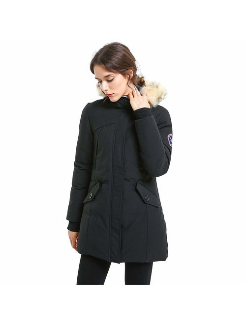 PUREMSX Women's Padded Jacket, Ladies Long Thicken Parka Faux Fur Down Alternative Winter Hooded Outwear Warm Overcoat XS-XXL